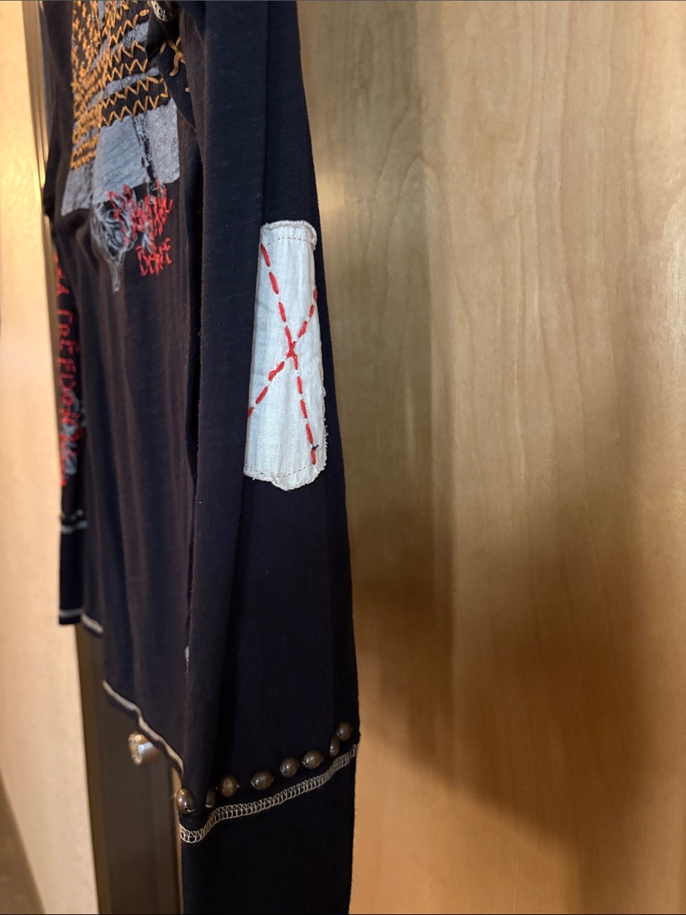 Double D Ranch United We Stand Black Long-Sleeve Tee with Distressed Flag/Studs - Picture 5 of 7